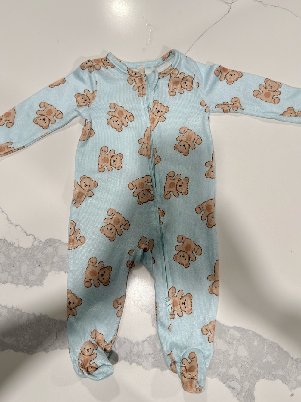 Liam & James Baby Boy Teddy Bear Footed Pajamas 0–3M Blue Zip-Up